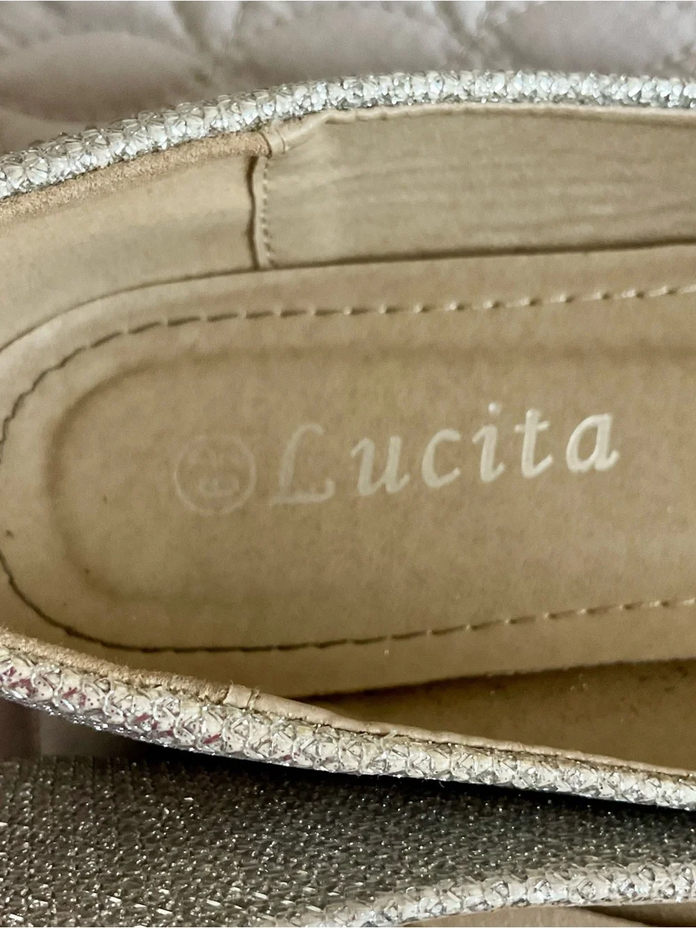 Lucita Silver Sequin Ballerina Flats Size 6.5 in Box